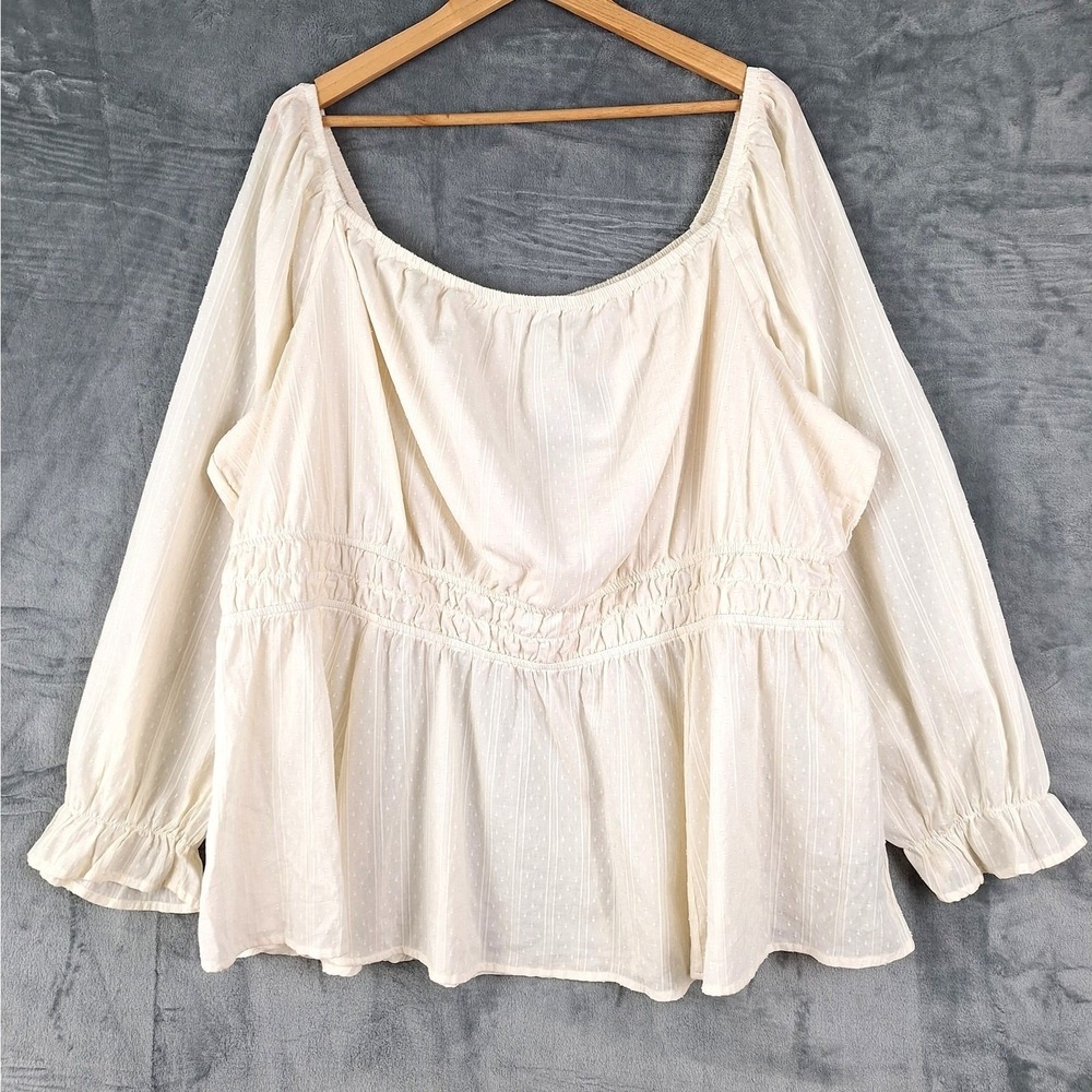 Torrid Top 4X Milkmaid Babydoll Boho Peasant Cottagecore Clip Dot Ruffle Smocked